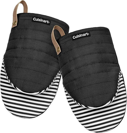 Cuisinart Mini Oven Mitts – 5.5” x 8” Heat-Resistant Kitchen Mitts for Oven with Non-Slip Printed Silicone, Cotton Filling, and Faux Leather Loop – Durable Oven Mitt Set for Cooking & Baking