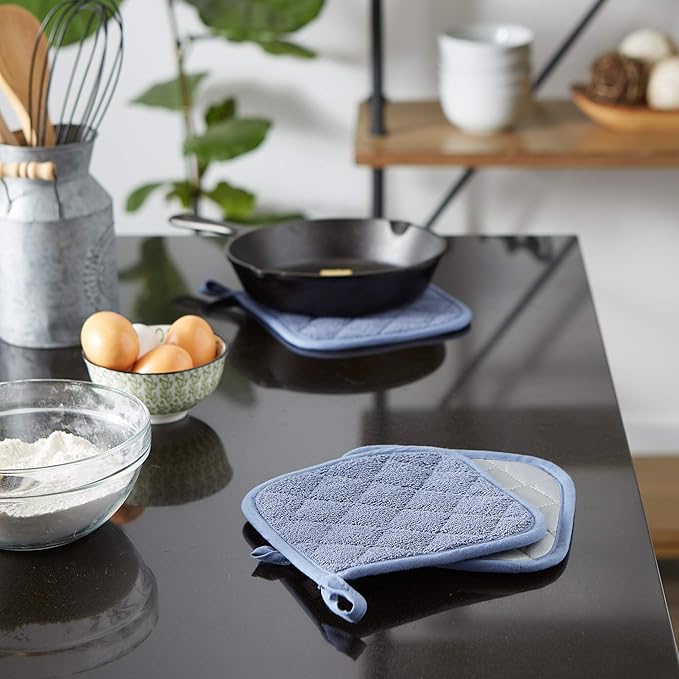 DII Basic Terry Collection Quilted 100% Cotton, Potholder, Stonewash Blue, 3 Piece - Image 5