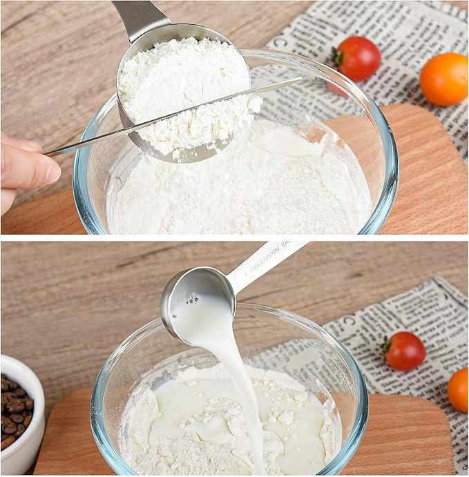 Measuring Cups Set 5, 18/8 (304) Stainless Steel Measuring Cups Set for Baking & Kitchen, Dry & Liquid Metric & US Measure Cup with 1/8 Cup & 1/3 Cups