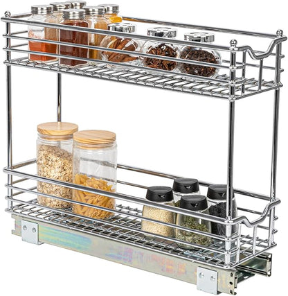 Household Essentials Glidez Multipurpose Chrome-Plated Steel Pull-Out/Slide-Out Storage Organizer for Under Cabinet Use - 2-Tier Design - Fits Standard Size Cabinet or Shelf, Chrome