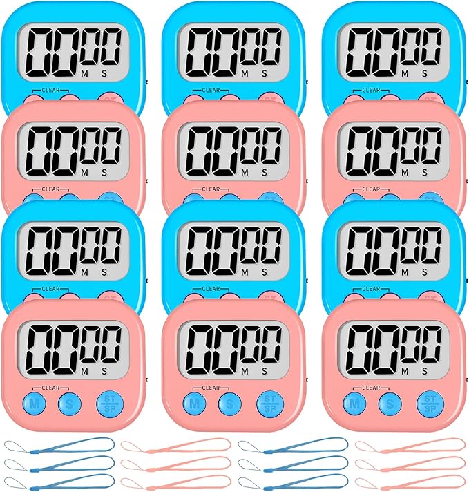 ZILLEEN Classroom Timer for Kids Teachers 12 Pack Digital Timers, Blue & Pink by ZILLEEN