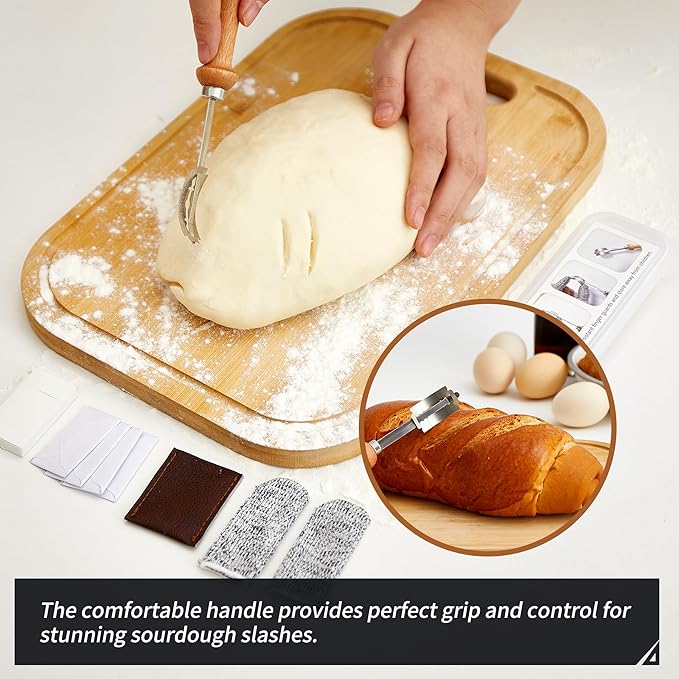 Bread Lame Sourdough Scoring Tool - Dough Scorer Cutter Knife with 10 Stainless Steel Razor Blades, Finger Sleeves and Protective Cover, Essential Baking Supplies for French Baguttes & Homemade Bread - Image 7