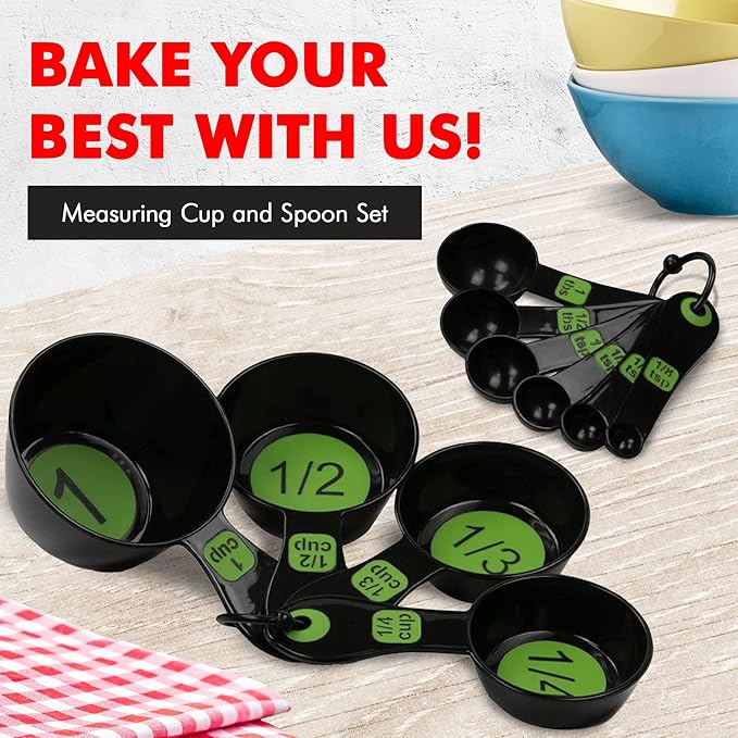 Chef Craft Easy to Ready Plastic Measuring Cup Set, 10 piece set, Green - Image 2