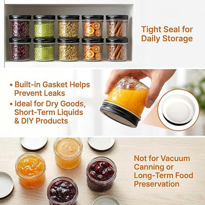 4 oz Glass Jars With Lids (Black), 40 Pack Small Clear Mason Jars and Diamond appearance, Small Spice Canning Jars for Spice, Honey, Jam, Caviar, Candle Making, Wedding Favors & Kitchen Storage - Image 4