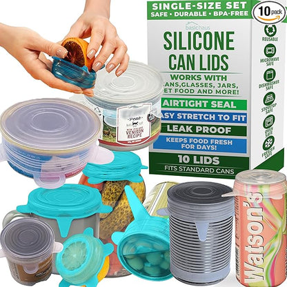 Reusable Silicone Can Lids – 2.6 Inch Can Covers for Dog & Cat Food – Universal Fit - Airtight Stretch Lids for Pet Food Cans, BPA-Free, Dishwasher Safe – 10 Pack by BasicHaus