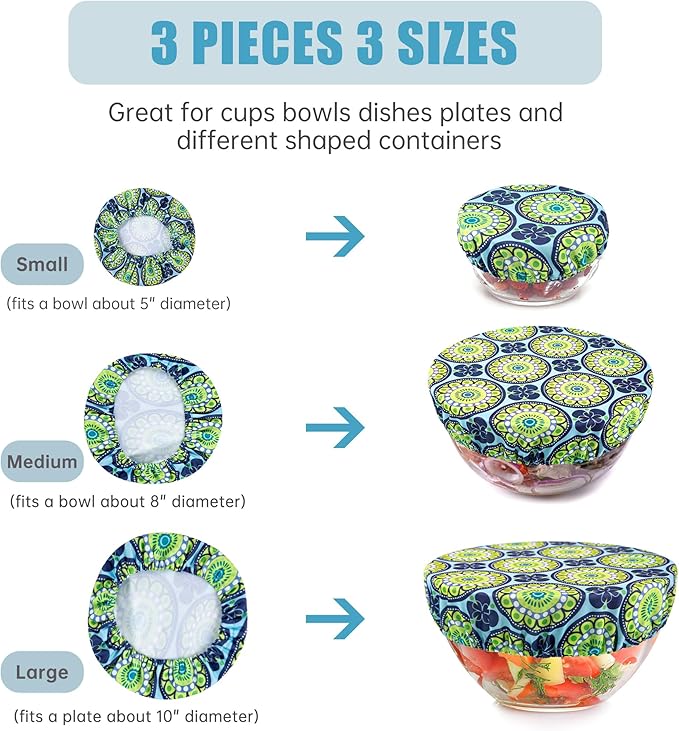 wegreeco Elastic Reusable Bowl Covers for Bread Proofing, Fabric Cloth Sourdough Bowl Covers for Proofing - Set of 3, Funky Flower