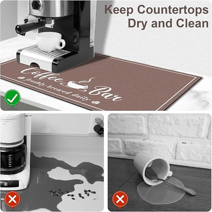 CooRug Absorbent Coffee Mat, Fashion Dish Drying Mat for Kitchen Counter Coffee Bar Accessories Espresso Machine Dish Rack 16" x 24" Brown - Image 4