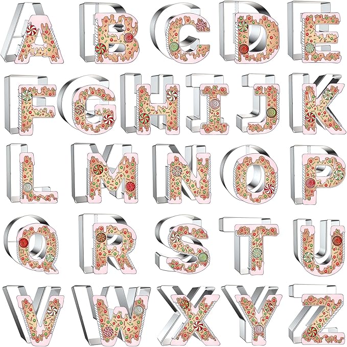 4 Inch Alphabet Letter Cookie Cutter Set - 26 Pcs Extra Large Xzhloym Cookie Cutters Shapes Biscuit Fondant Baking Molds for Christmas New Year Birthday Holiday Party Decorations - Stainless Steel