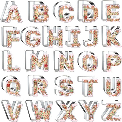 4 Inch Alphabet Letter Cookie Cutter Set - 26 Pcs Extra Large Xzhloym Cookie Cutters Shapes Biscuit Fondant Baking Molds for Christmas New Year Birthday Holiday Party Decorations - Stainless Steel