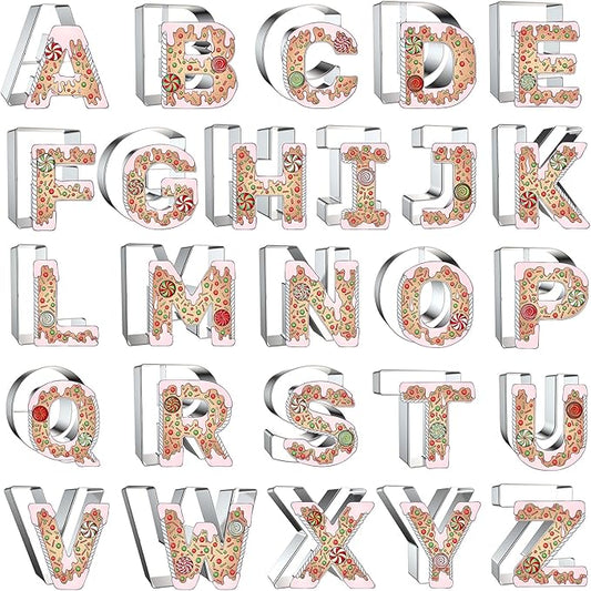 4 Inch Alphabet Letter Cookie Cutter Set - 26 Pcs Extra Large Xzhloym Cookie Cutters Shapes Biscuit Fondant Baking Molds for Christmas New Year Birthday Holiday Party Decorations - Stainless Steel