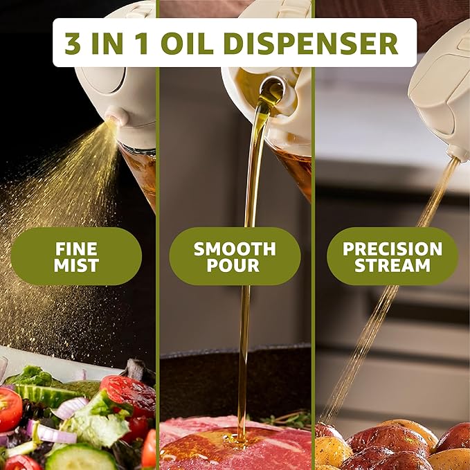 FineDine 16oz Olive Oil Sprayer for Cooking, 2 in 1 Olive Oil Dispenser Bottle for Kitchen, Air Fryer, Salad, BBQ & Baking – Dual Spray Mist & Stream, with Measurement Marks, White - Image 2