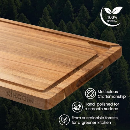 Kikcoin Acacia Wood Cutting Boards for Kitchen, Wooden Cutting Board, Chopping Board with Built-In Compartments and Juice Groove, Solid Charcuterie Board Serving Tray Wood Butcher Block, 17" x 11.8" - Image 7