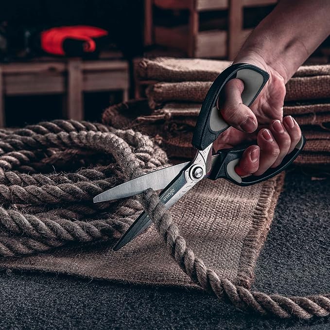 LIVINGO Heavy Duty Industrial Scissors: 10" Utility Stainless Steel Sharp Scissors all Purpose Premium Titanium Coating Forged Shop Shears for Household Pruning, Gardening, Construction, Black & Grey - Image 7