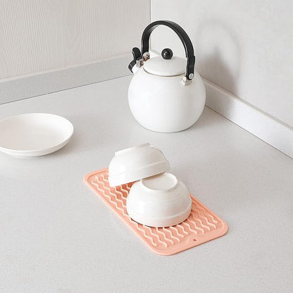 MicoYang Silicone Dish Drying Mat for Multiple Usage,Easy clean,Eco-friendly,Heat-resistant Silicone Mat for Kitchen Counter or Sink,Refrigerator or Drawer Liner Pink S 12 inches x 6 inches - Image 5