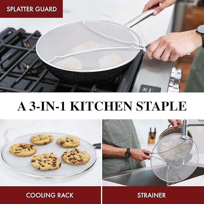 Splatter Screen for Frying Pan - 13 Inch Stainless Steel Grease Splatter Guard - Cover Oil Splash when Sizzling Bacon, Cooking Fried Chicken or Popcorn - Image 4