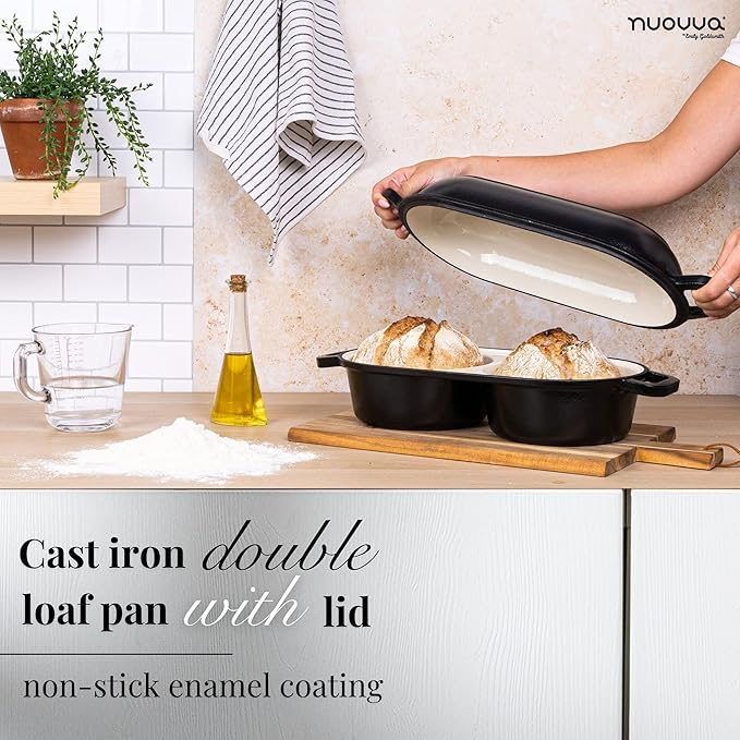 Dutch Oven for Sourdough Bread Baking – Enamelled Cast Iron Bread Loaf Pot – 500°F Oven Safe Non Stick Bread Pot – Double Round Loaf Space, 16.5cm Diameter, Black, – by Nuovva - Image 5