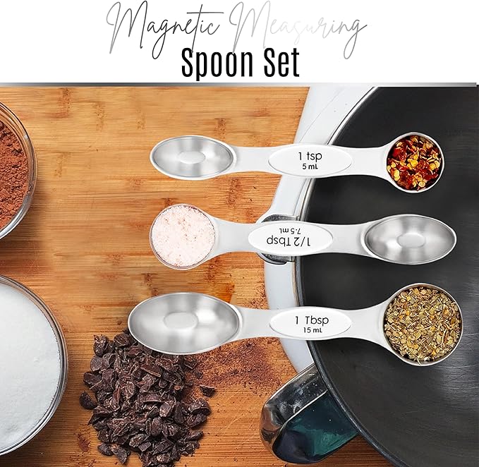 Magnetic Measuring Spoons Set of 9 Stainless Steel Dual-Sided Stackable Measuring Spoon Nesting Teaspoons Measuring Dry and Liquid Ingredients, Fits in Spice Jars Set of 9 (White) - Image 8