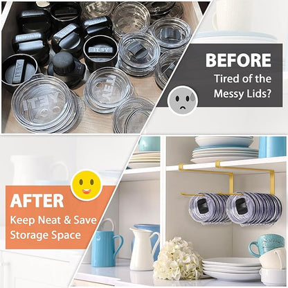 2 Pack Tumbler Lid Organizer, Horizontal Tumbler Lid Storage Hook to Hold Up 20 Lids, Space Saving Cup Lid Holders Under Cabinet Tumbler Lid Hook for Kitchen Organizer, Paper Towel Rack Hanger (Gold) - Image 5