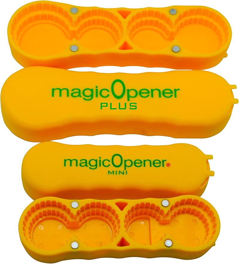 magic Opener COMBO – 1 mO MINI for small plastic caps & 1 mO PLUS for larger plastic caps See Pictures for Better Understanding – Soda Opener - Water Opener | Twist-off | Good for 16 sizes | Help Aids by magicopener