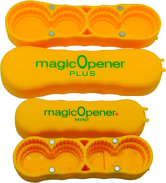 magic Opener COMBO – 1 mO MINI for small plastic caps & 1 mO PLUS for larger plastic caps See Pictures for Better Understanding – Soda Opener - Water Opener | Twist-off | Good for 16 sizes | Help Aids by magicopener