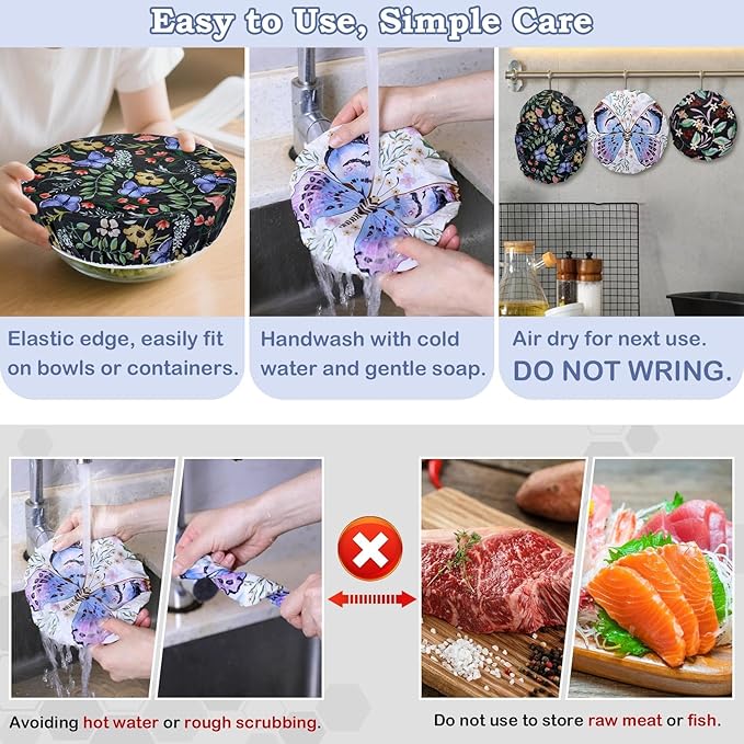 5-Size Reusable Beeswax Bowl Covers for Bread Proofing, Cotton Cloth Flexible Beeswax Wraps for Food Storage(Honeybee) - Image 6