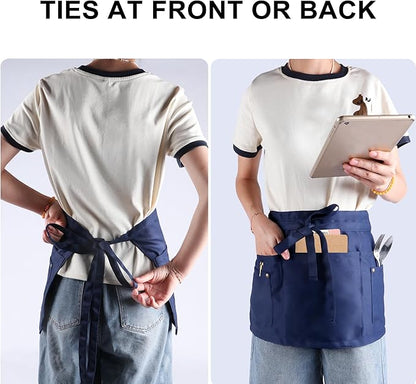 Server Apron with 5 Pockets - Rivet buckle Unisex Short/Half Waiter Waist Short Apron