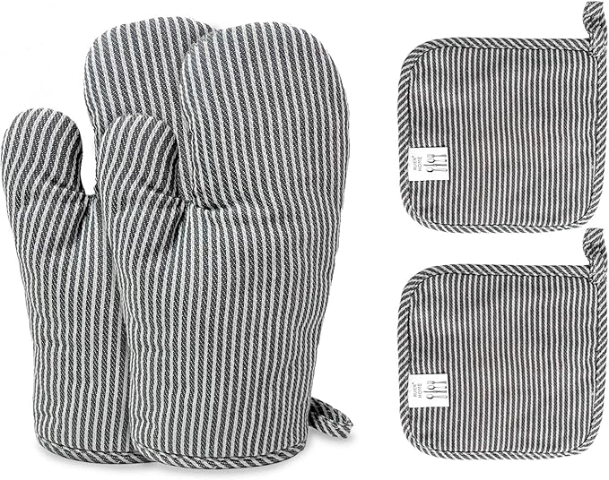 4Pcs Oven Mitts and Pot Holders, Heat Resistant Oven Mitts Set with Pothholder,Heat Resistant Microwave Gloves Safe for Baking,Cooking, BBQ by CoekMoed