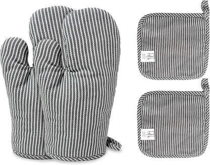 4Pcs Oven Mitts and Pot Holders, Heat Resistant Oven Mitts Set with Pothholder,Heat Resistant Microwave Gloves Safe for Baking,Cooking, BBQ by CoekMoed