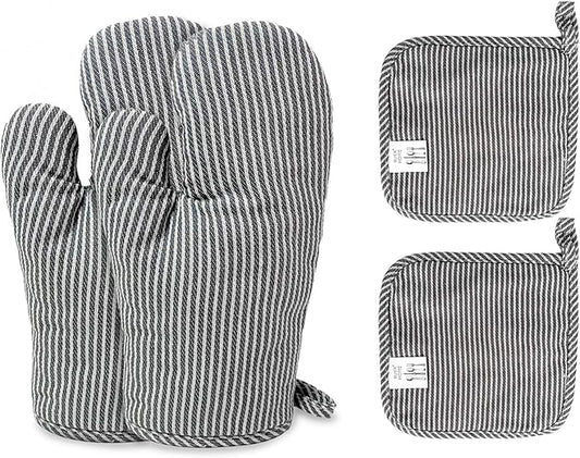 4Pcs Oven Mitts and Pot Holders, Heat Resistant Oven Mitts Set with Pothholder,Heat Resistant Microwave Gloves Safe for Baking,Cooking, BBQ by CoekMoed
