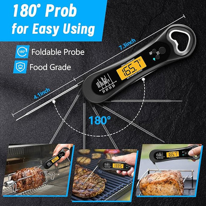 Meat Thermometer Digital, Instant Read Meat Thermometer for Grill and Cooking, with Bottle Opener, Backlight & Calibration Food Thermometer, Kitchen Gadgets for BBQ, Turkey, Candy, Liquids - Image 5
