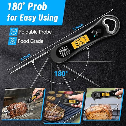 Meat Thermometer Digital, Instant Read Meat Thermometer for Grill and Cooking, with Bottle Opener, Backlight & Calibration Food Thermometer, Kitchen Gadgets for BBQ, Turkey, Candy, Liquids - Image 5