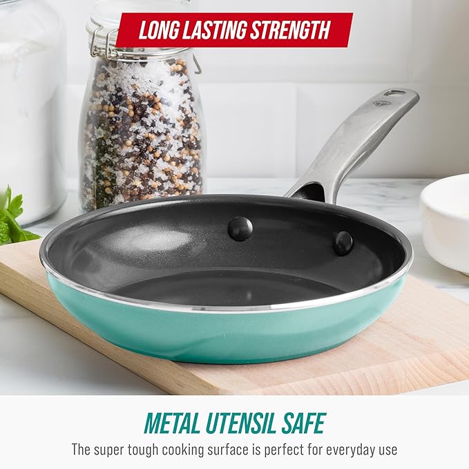 Blue Diamond 8" Nonstick Frying Pan Skillet, Diamond Infused Ceramic PFAS-Free, Dishwasher & Oven Safe, Stay Cool Handle, Durable Non Toxic Metal Utensil Safe, Egg & Omelet Pan, Turquoise - Image 7