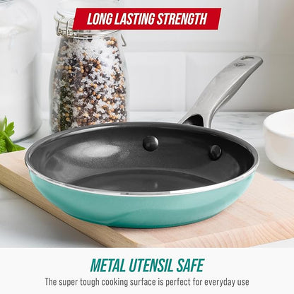 Blue Diamond 8" Nonstick Frying Pan Skillet, Diamond Infused Ceramic PFAS-Free, Dishwasher & Oven Safe, Stay Cool Handle, Durable Non Toxic Metal Utensil Safe, Egg & Omelet Pan, Turquoise - Image 7