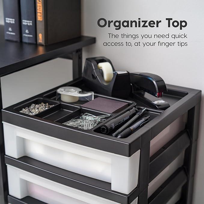 IRIS USA Craft Plastic Organizers and Storage, Rolling Storage Cart for Classroom Supplies, Storage Organizer for Art Supplies, Drawer Top Organizer for Small Parts, 6 Drawer, Black/Pearl - Image 6