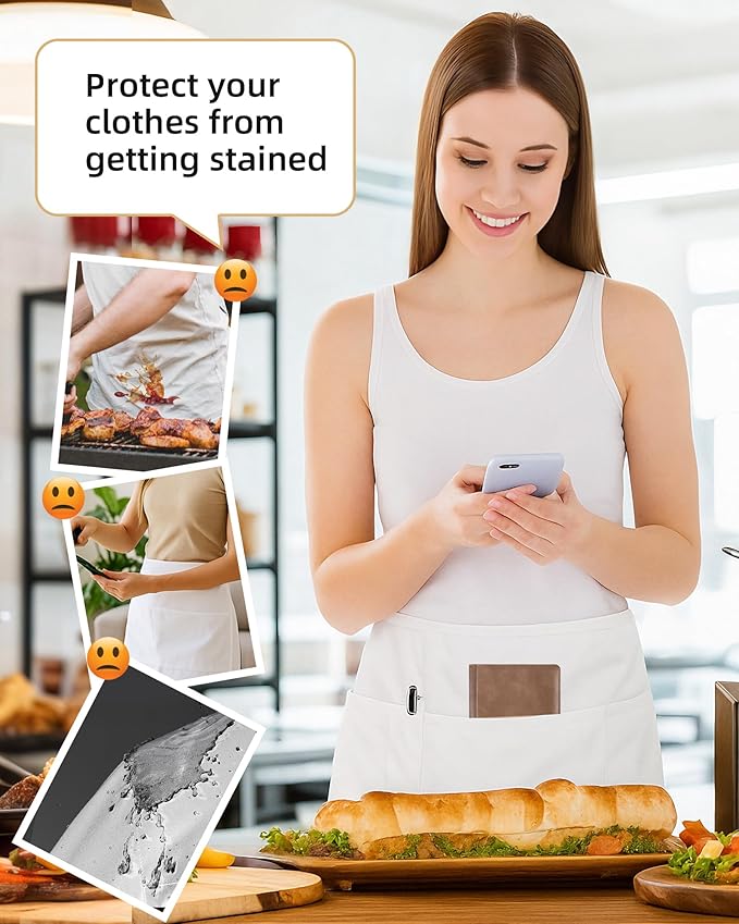Argstar 2 Pack Server Apron with 4 Pockets, Waitress Waiter Waist WaterDrop Resistant Short Aprons