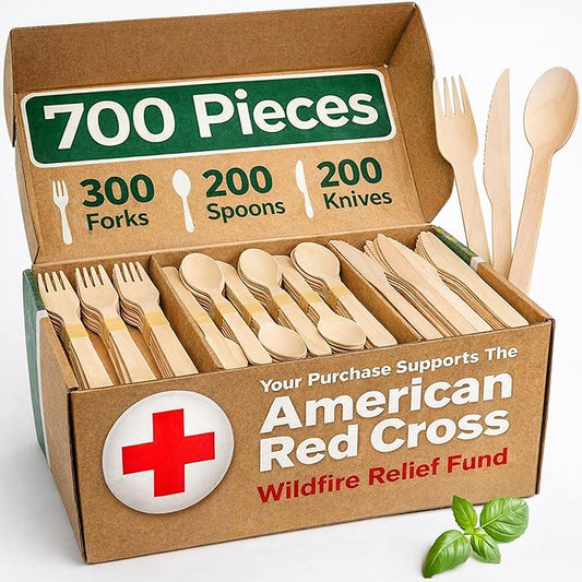 700 PCS Wooden Cutlery Set - 100% Compostable Silverware (300 Forks, 200 Spoons, 200 Knives) - Eco-Friendly Wooden Utensil Set & Disposable Party Utensils, Alternative to Bamboo Cutlery by EsEssentials