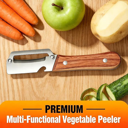 Multi-Functional Vegetable Peeler, Zero Snag Wooden Handle Stainless Steel Peeler - Ultra-Sharp Kitchen Tool with Bottle Opener, Premium Veggie Peeler for Potato, Apple, Pumpkin & More - Image 3
