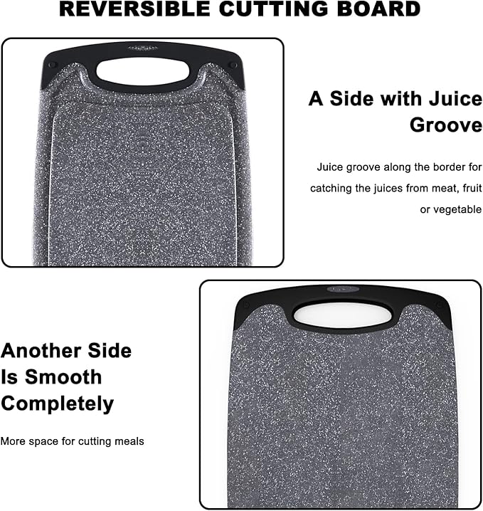 Plastic Cutting Board, 3 Pieces Dishwasher Safe Cutting Boards with Juice Grooves, Easy Grip Handle, Non-Slip, with Grinding Area for Grinding Garlic and Ginger（Dark Grey, XL） - Image 7