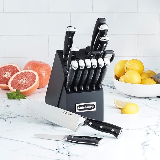Cuisinart 15-Piece Knife Set with Block, High Carbon Stainless Steel, Forged Triple Rivet, Black/Black C77BTR-15PBK - Image 4