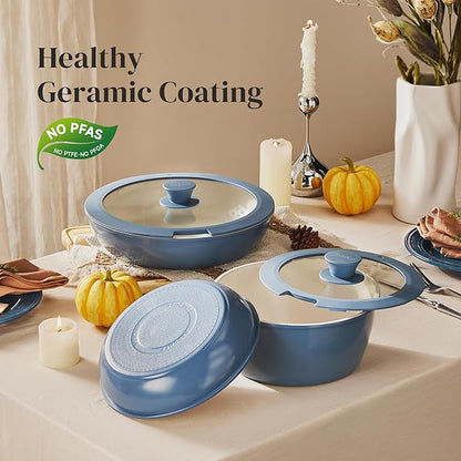 Redchef Ceramic Cookware Set, Removable Handle Pots and Pans Non-Stick, Rv Cookware Set, Non-Toxic Pots and Pans Set No PFAS, PTFE, PFOA, Detachable Pots and Pans, Dishwasher & Oven Safe(Blue) - Image 5