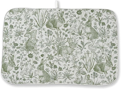 Easter Dish Drying Mat 18 x 24 Inch Sage Green Bunny Floral Drying Mat for Kitchen Counter Absorbent Sage Green Wildflowers Botanical Spring Dishes Dry Pad for Drainer Rack Kitchen Fast Dry