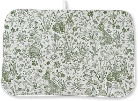 Easter Dish Drying Mat 18 x 24 Inch Sage Green Bunny Floral Drying Mat for Kitchen Counter Absorbent Sage Green Wildflowers Botanical Spring Dishes Dry Pad for Drainer Rack Kitchen Fast Dry