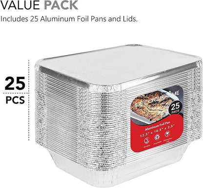 Stock Your Home Disposable Aluminum Pans with Lids 9x13 (25 Pans and 25 Lids), Food Containers for Baking, Cooking, Heating, Storing and Prepping - Image 3