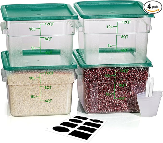 12 Quarts Sous Vide Container: 8 PCS Commercial Food Storage Containers with Lids - Clear Food Container with Scales Handles for Home Restaurant Kitchen Storage Pizza Bread (Green N) by SVKLHY