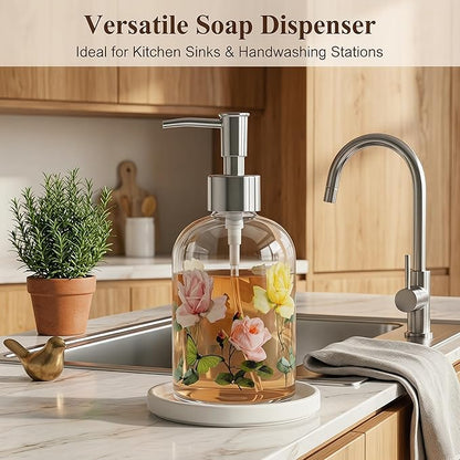 Glass Soap Dispenser Bottle with Pump,Refillable Liquid Hand Dispenser for Bathroom, Kitchen Soap Dispenser 17 oz