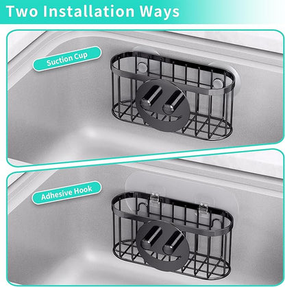 HapiRm Sink Caddy Sponge Holder - 2 Installation Ways Kitchen Sink Organizer with Smiley Face Sponge Holder, Stainless Steel Kitchen Caddy - Black - Image 3