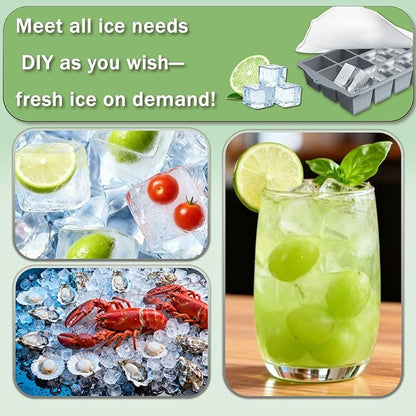 Ice Cube Trays for Freezer, 2 Pack Easy Release Slicone Ice Cube Tray with Lid, BPA Free Stackable Flexible Ice Molds 15 Square Reusable Ice Cubes for Whiskey, Baby Food, Iced Coffee (Grey) - Image 7
