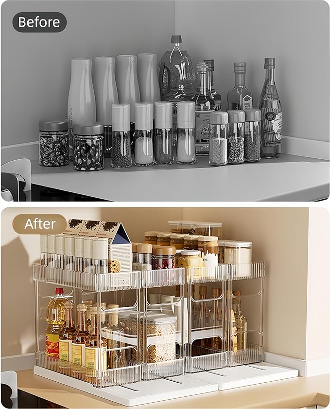 Mustorn Pull Out Spice Rack Organizer for Cabinet, Rotatable 2 Tier Slide Out Seasoning Organizer and Storage Adhesive Vertical Spice Rack Shelf Pullout for Kitchen Cabinets(2 Drawer, Acrylic) - Image 5