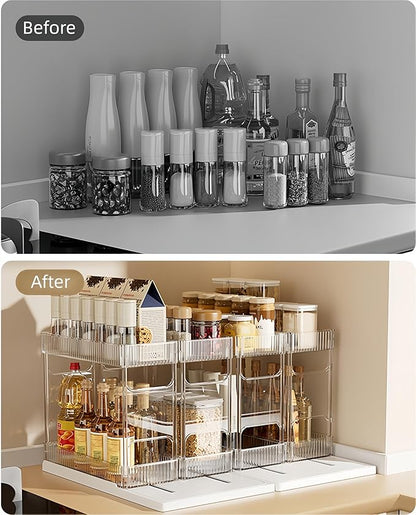 Mustorn Pull Out Spice Rack Organizer for Cabinet, Rotatable 2 Tier Slide Out Seasoning Organizer and Storage Adhesive Vertical Spice Rack Shelf Pullout for Kitchen Cabinets(2 Drawer, Acrylic) - Image 5