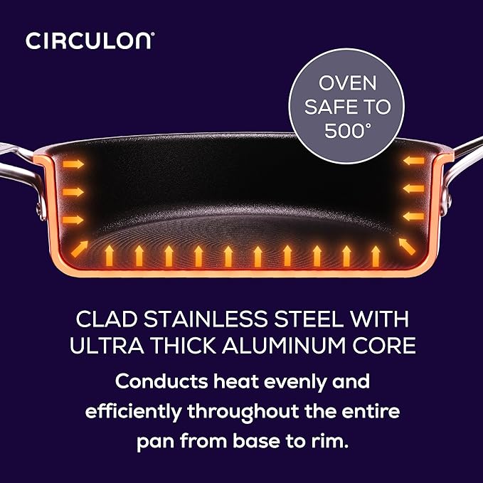 Circulon C1 Series Clad Stainless Steel with ScratchDefense Technology Cookware Nonstick Induction Saucepan with Lid, Metal Utensil Safe, 3 Quart - Polished Stainless Steel